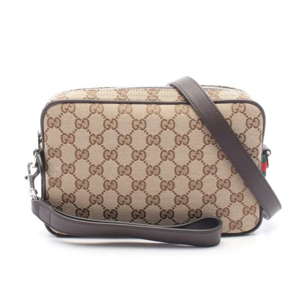 Gucci Abbey GG Canvas Leather Shoulder Bag Tan Brown